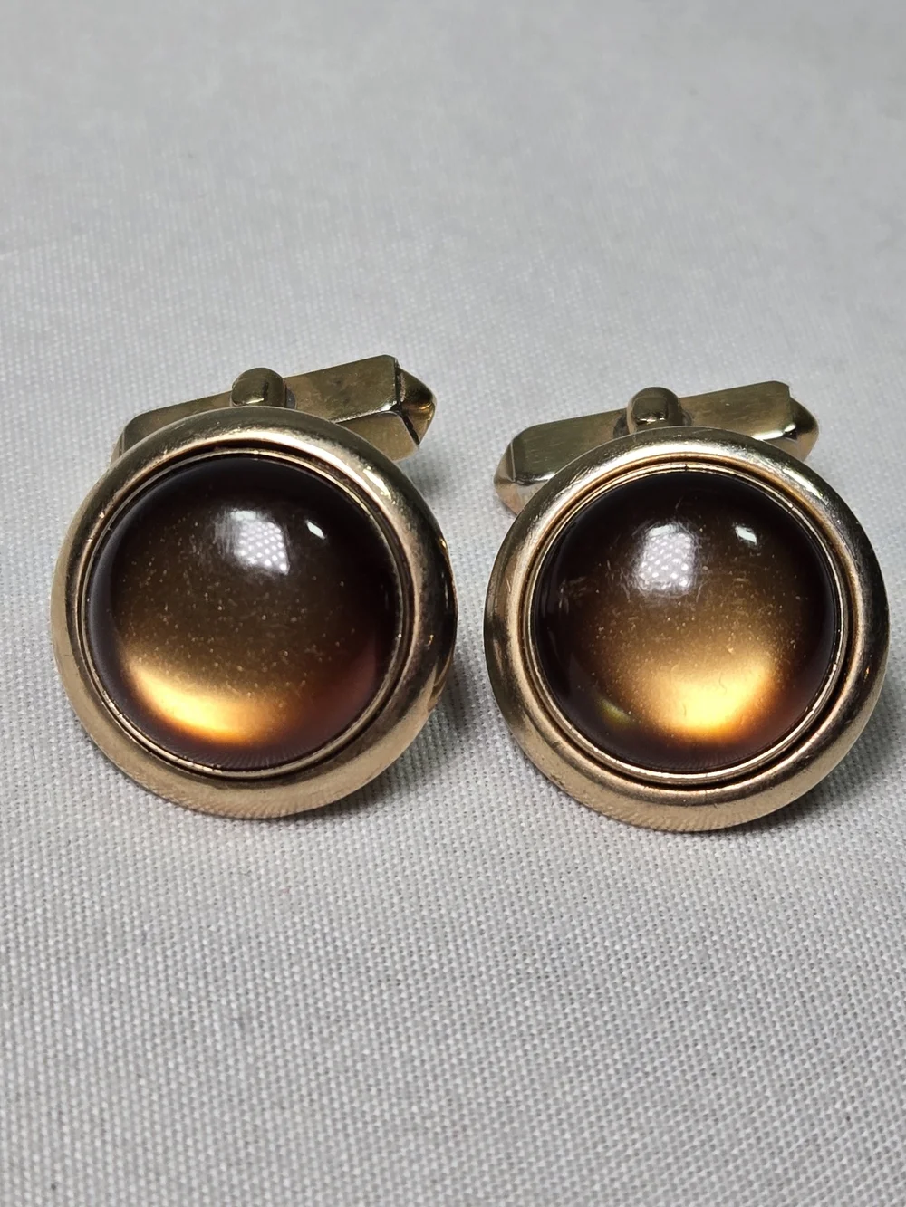 Vintage SWANK Cufflinks 3 pairs Gold Toned Fleur de lis Amber Domed 1960s